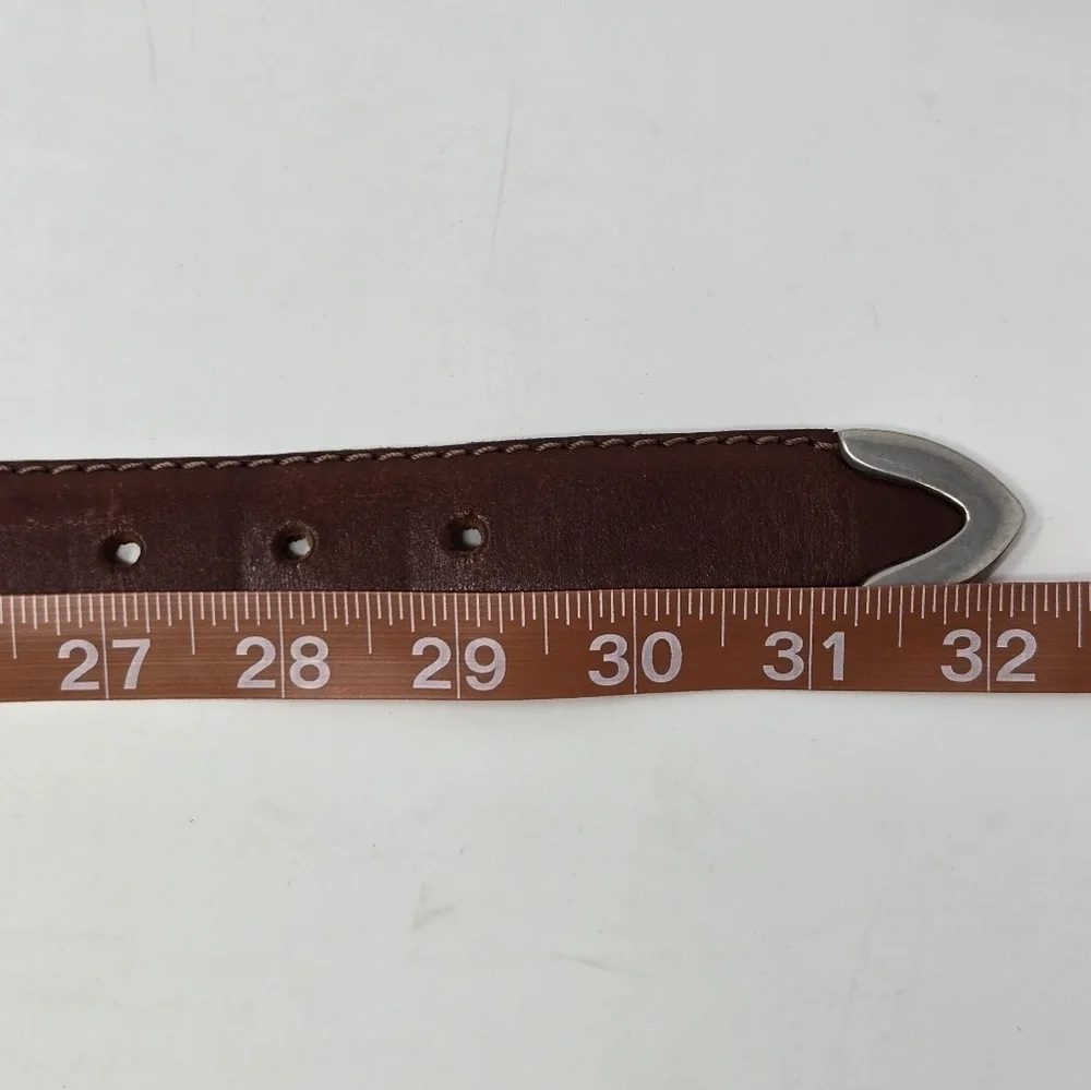 VINTAGE OLD NAVY BROWN ITALIAN LEATHER BELT SILVER BUCKLE END CAP UNISEX MEN 28